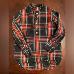 J.Crew women’s long sleeve Tartan Plaid Popover with jeweled sleeves size 2
